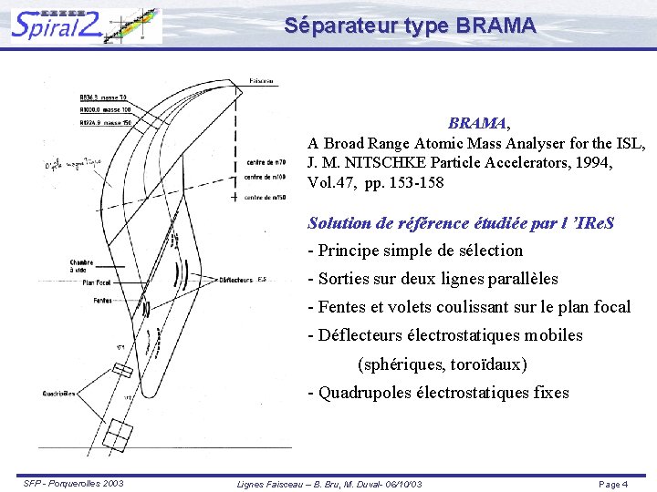 Séparateur type BRAMA, A Broad Range Atomic Mass Analyser for the ISL, J. M.