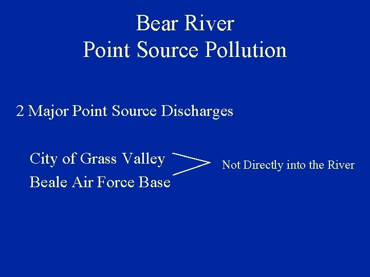 Bear River Point Source Pollution 2 Major Point Source Discharges City of Grass Valley