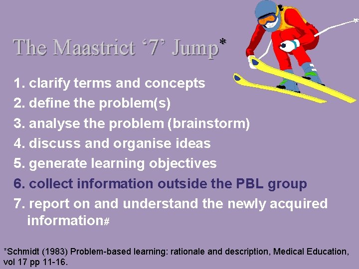 The Maastrict ‘ 7’ * Jump 1. clarify terms and concepts 2. define the