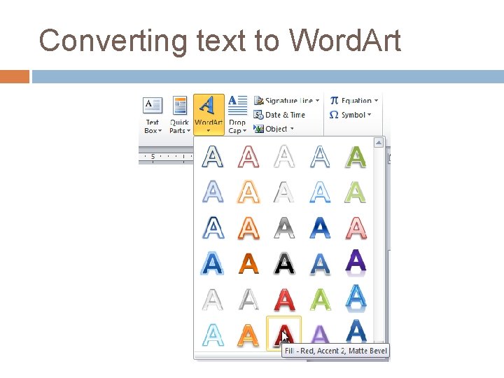 Converting text to Word. Art 