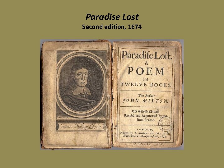 Paradise Lost Second edition, 1674 