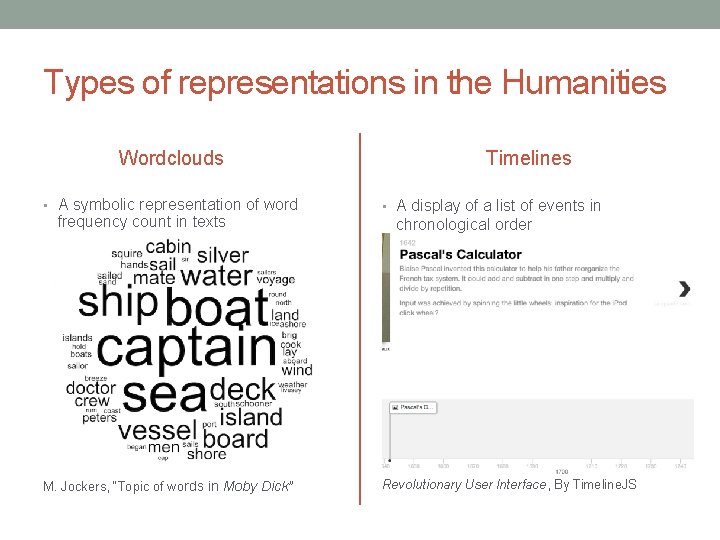 Types of representations in the Humanities Wordclouds • A symbolic representation of word frequency
