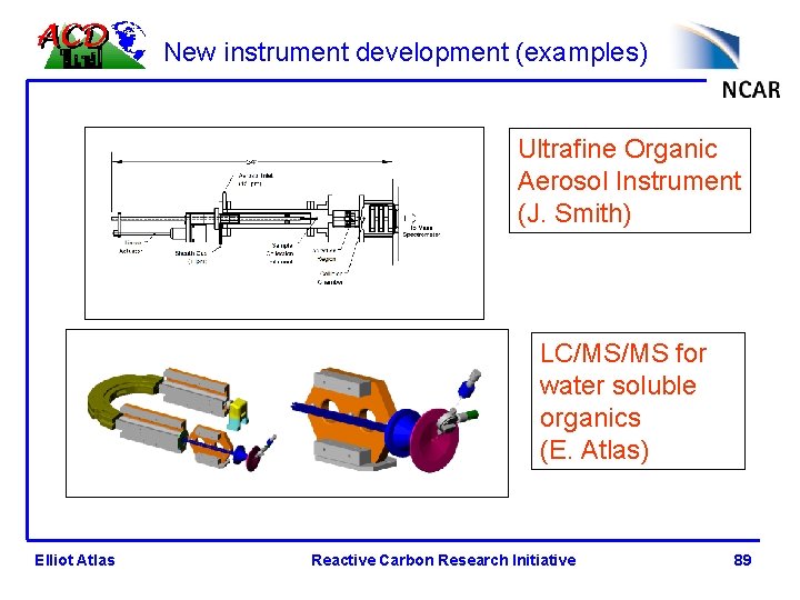 New instrument development (examples) Ultrafine Organic Aerosol Instrument (J. Smith) LC/MS/MS for water soluble