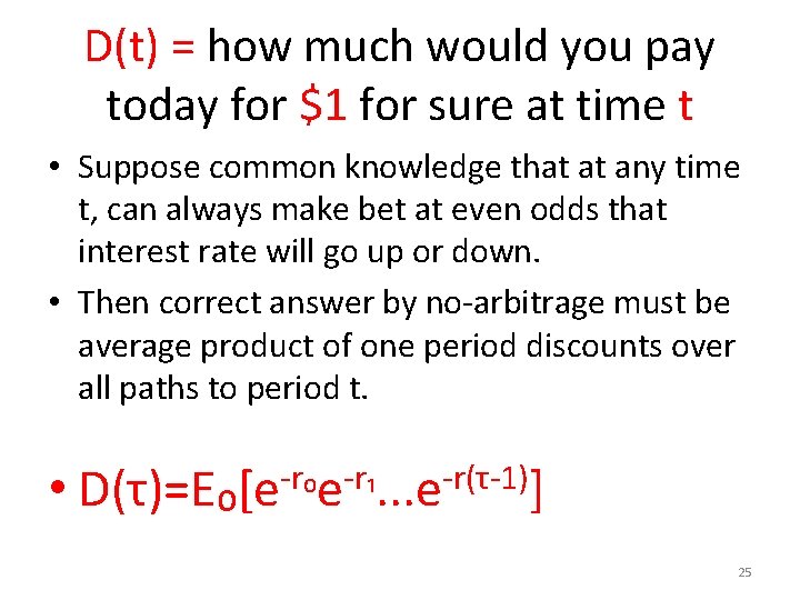 D(t) = how much would you pay today for $1 for sure at time