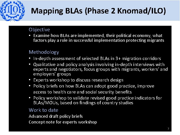 Mapping BLAs (Phase 2 Knomad/ILO) Objective • Examine how BLAs are implemented, their political