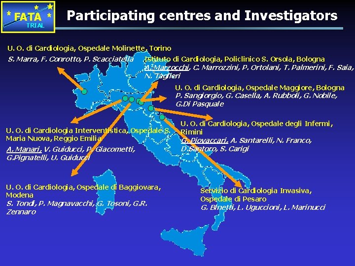 FATA TRIAL Participating centres and Investigators U. O. di Cardiologia, Ospedale Molinette, Torino S.