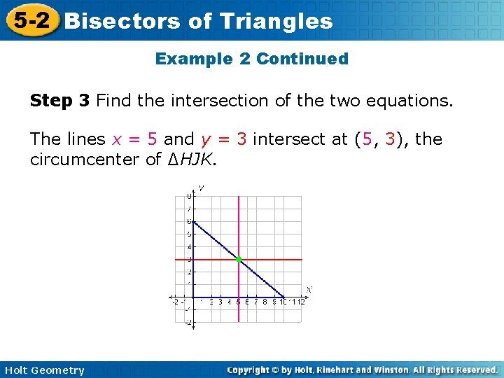 5 -2 Bisectors of Triangles Example 2 Continued Step 3 Find the intersection of