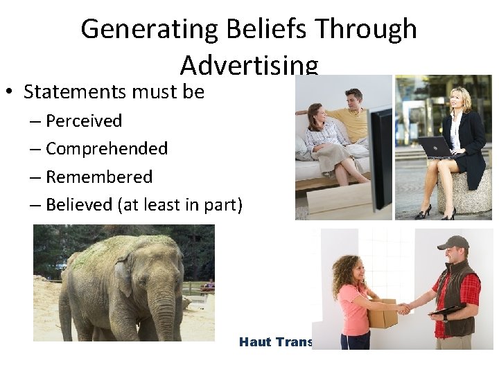 Generating Beliefs Through Advertising • Statements must be – Perceived – Comprehended – Remembered