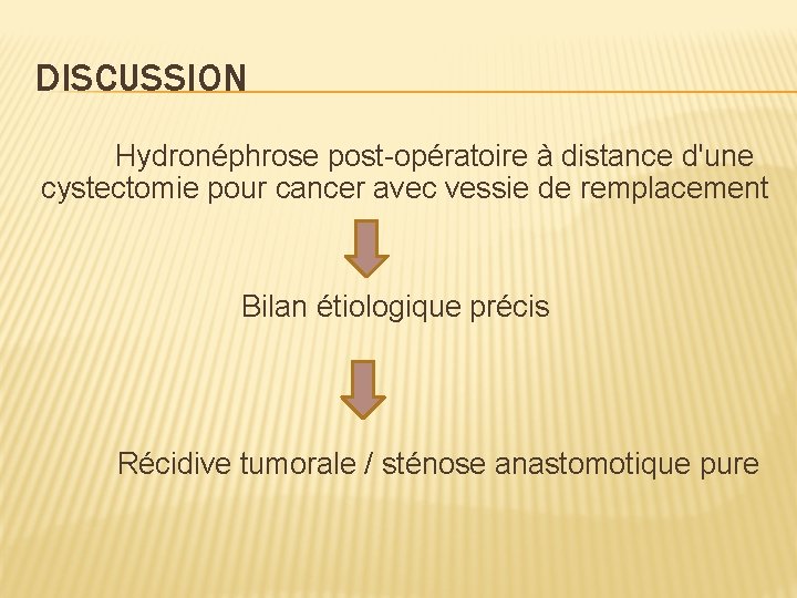 DISCUSSION Hydronéphrose post-opératoire à distance d'une cystectomie pour cancer avec vessie de remplacement Bilan