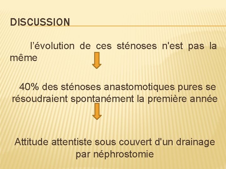 DISCUSSION l’évolution de ces sténoses n'est pas la même 40% des sténoses anastomotiques pures