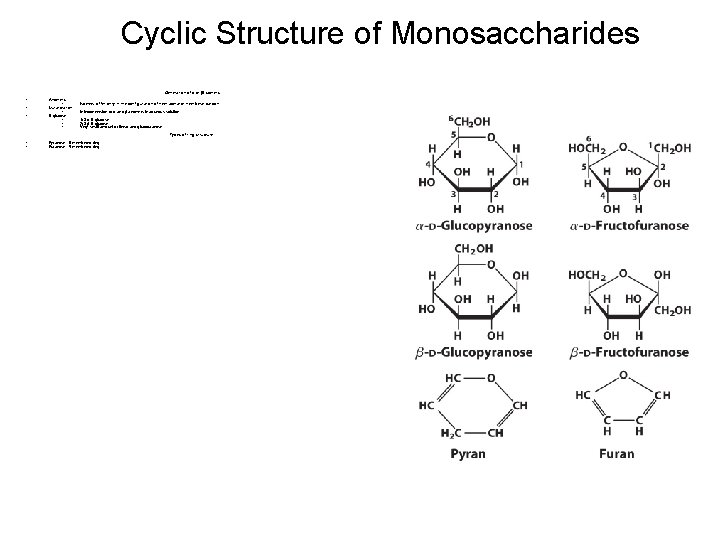 Cyclic Structure of Monosaccharides Generation of α or isomers • Anomers • Mutarotation •