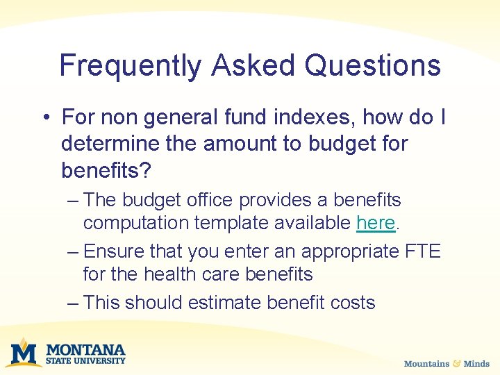 Frequently Asked Questions • For non general fund indexes, how do I determine the