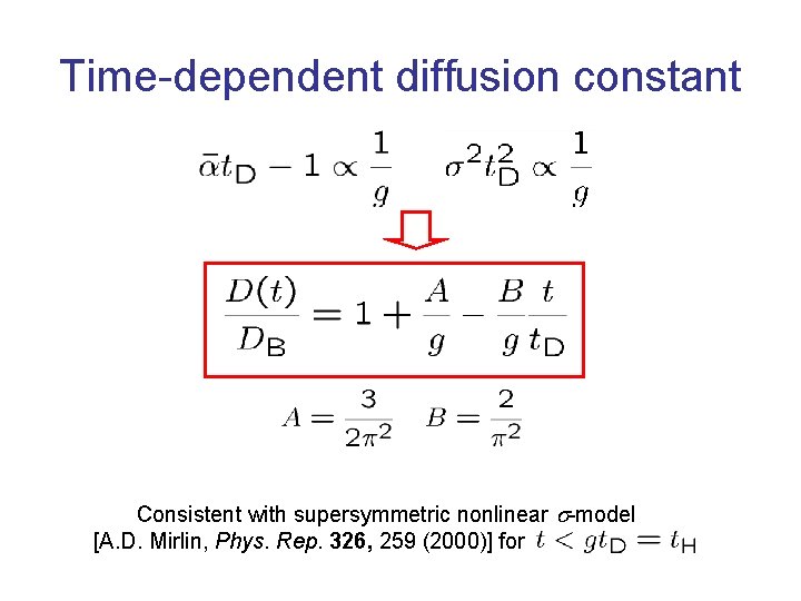 Time-dependent diffusion constant Consistent with supersymmetric nonlinear s-model [A. D. Mirlin, Phys. Rep. 326,