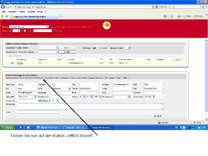 Klicken Sie nun auf den Button „OMDS-Import“. 