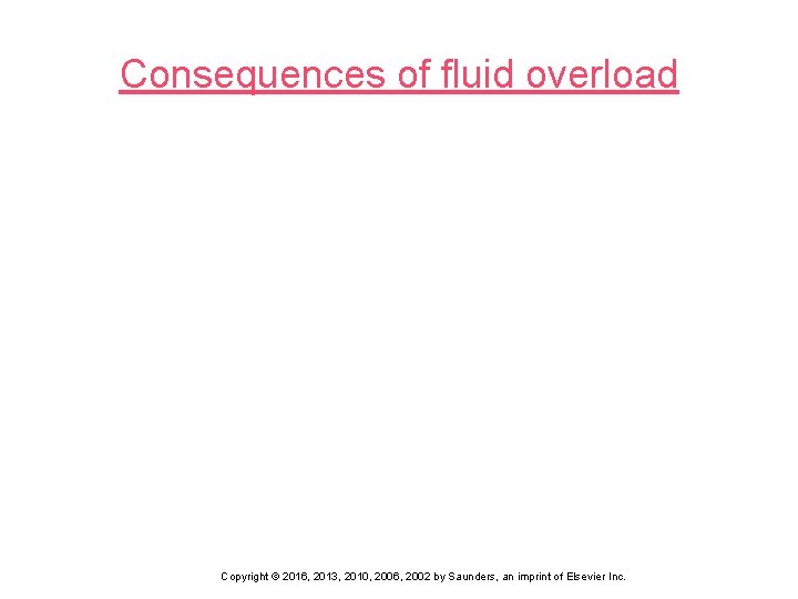 Consequences of fluid overload 32 Copyright © 2016, 2013, 2010, 2006, 2002 by Saunders,