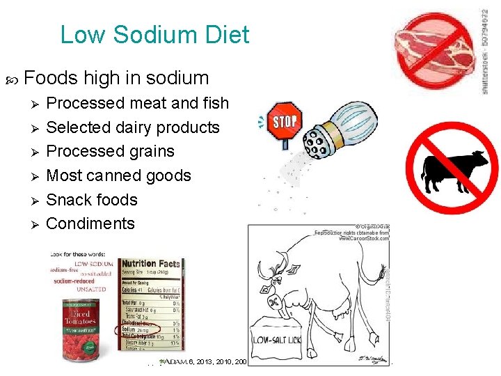 Low Sodium Diet Foods high in sodium Ø Ø Ø Processed meat and fish