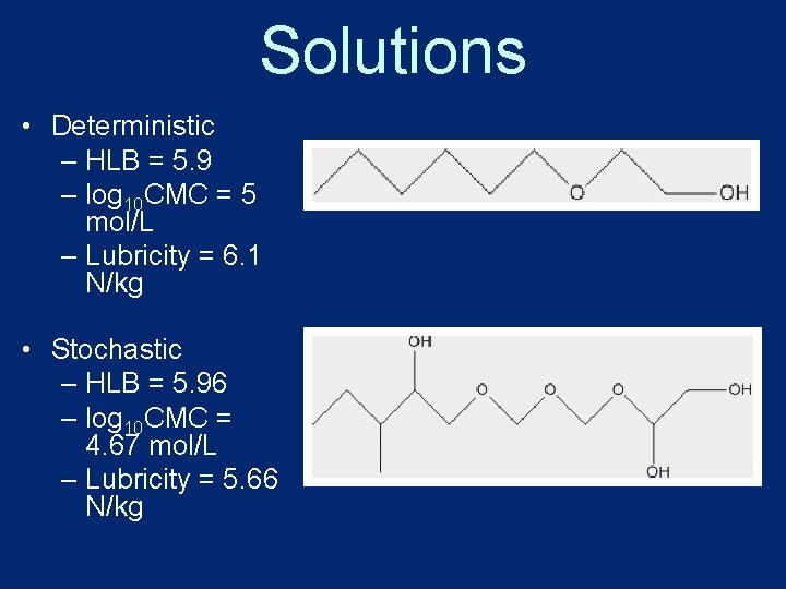 Solutions • Deterministic – HLB = 5. 9 – log 10 CMC = 5