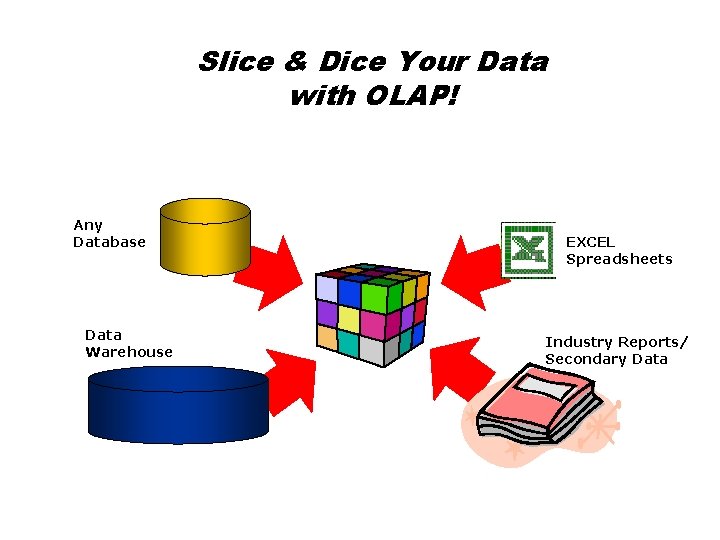 Slice & Dice Your Data with OLAP! Any Database Data Warehouse EXCEL Spreadsheets Industry