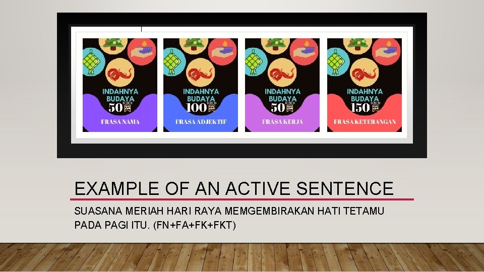 EXAMPLE OF AN ACTIVE SENTENCE SUASANA MERIAH HARI RAYA MEMGEMBIRAKAN HATI TETAMU PADA PAGI