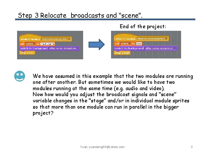 Step 3 Relocate broadcasts and “scene”. End of the project: We have assumed in