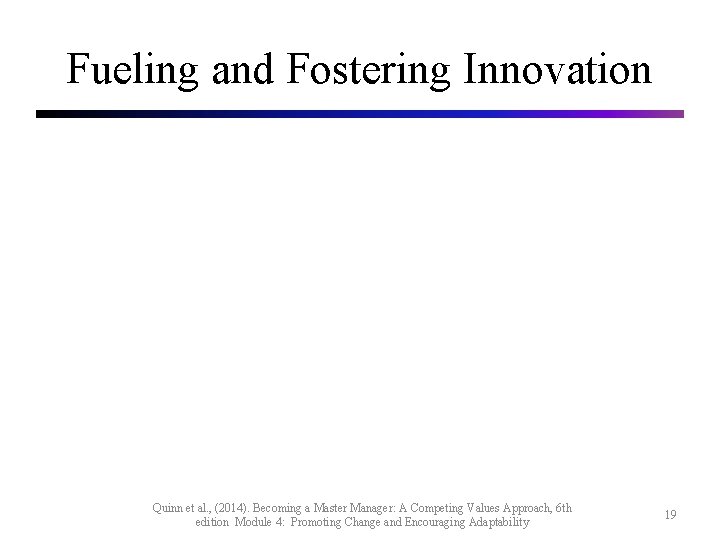 Fueling and Fostering Innovation Quinn et al. , (2014). Becoming a Master Manager: A