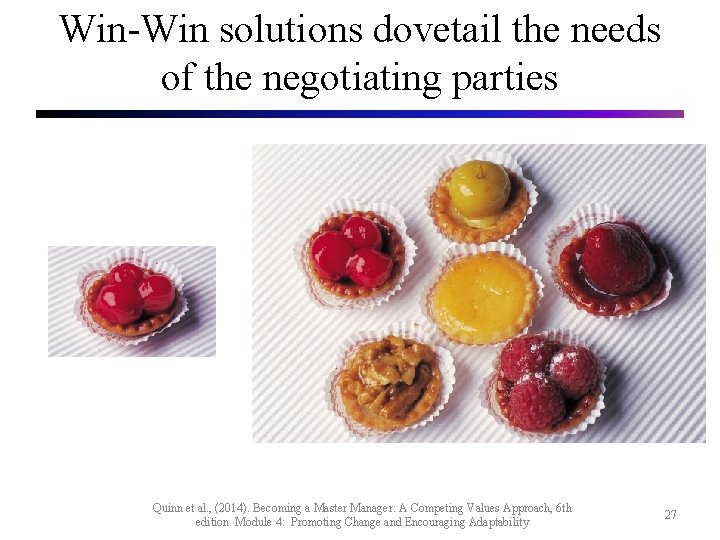 Win-Win solutions dovetail the needs of the negotiating parties Quinn et al. , (2014).