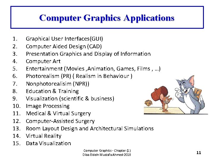 Computer Graphics Applications 1. 2. 3. 4. 5. 6. 7. 8. 9. 10. 11.