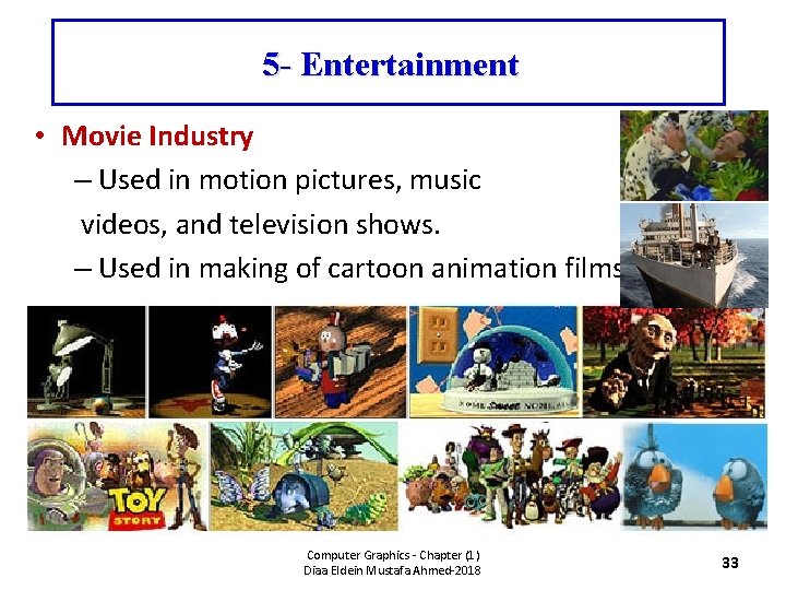 5 - Entertainment • Movie Industry – Used in motion pictures, music videos, and