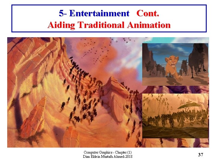 5 - Entertainment Cont. Aiding Traditional Animation Computer Graphics - Chapter (1) Diaa Eldein