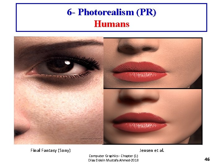 6 - Photorealism (PR) Humans Jensen et al. Final Fantasy (Sony) Computer Graphics -