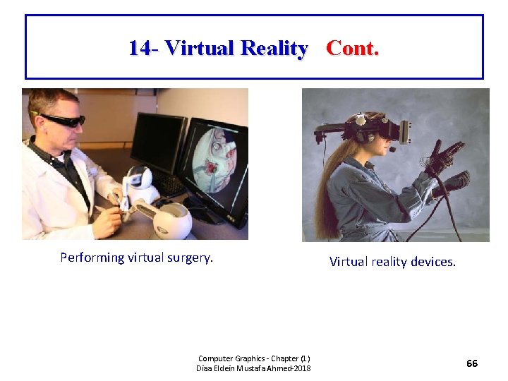 14 - Virtual Reality Cont. Performing virtual surgery. Computer Graphics - Chapter (1) Diaa