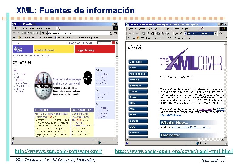 XML: Fuentes de información http: //wwws. sun. com/software/xml/ Web Dinámica (José M. Gutiérrez, Santander)