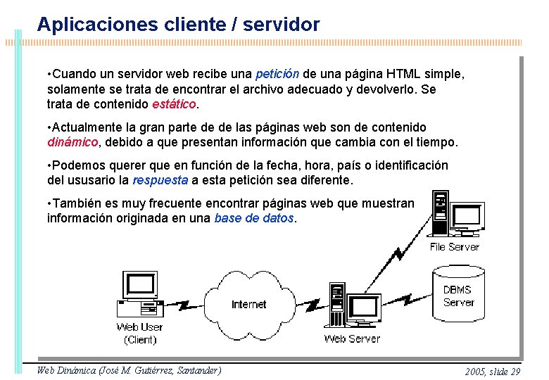 Aplicaciones cliente / servidor • Cuando un servidor web recibe una petición de una