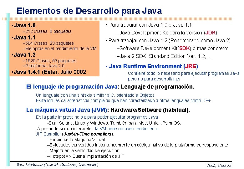Elementos de Desarrollo para Java • Para trabajar con Java 1. 0 o Java