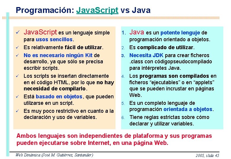 Programación: Java. Script vs Java ü Java. Script es un lenguaje simple ü para