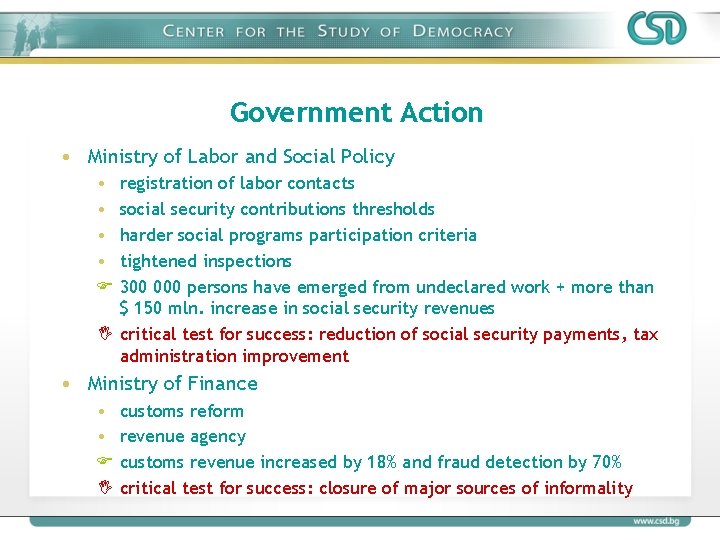 Government Action • Ministry of Labor and Social Policy • registration of labor contacts