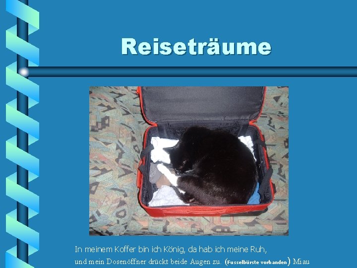 Reiseträume In meinem Koffer bin ich König, da hab ich meine Ruh, und mein