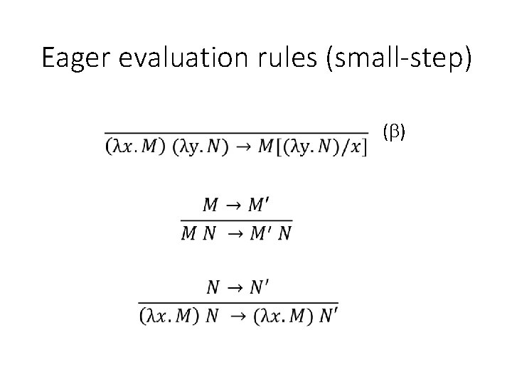 Eager evaluation rules (small-step) ( ) 