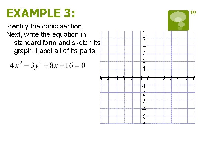 EXAMPLE 3: Identify the conic section. Next, write the equation in standard form and