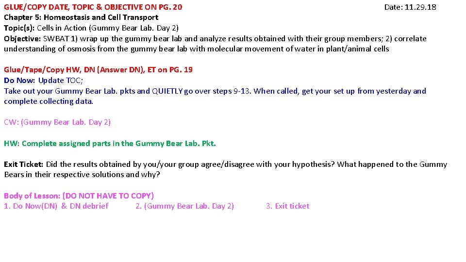 GLUE/COPY DATE, TOPIC & OBJECTIVE ON PG. 20 Date: 11. 29. 18 Chapter 5: