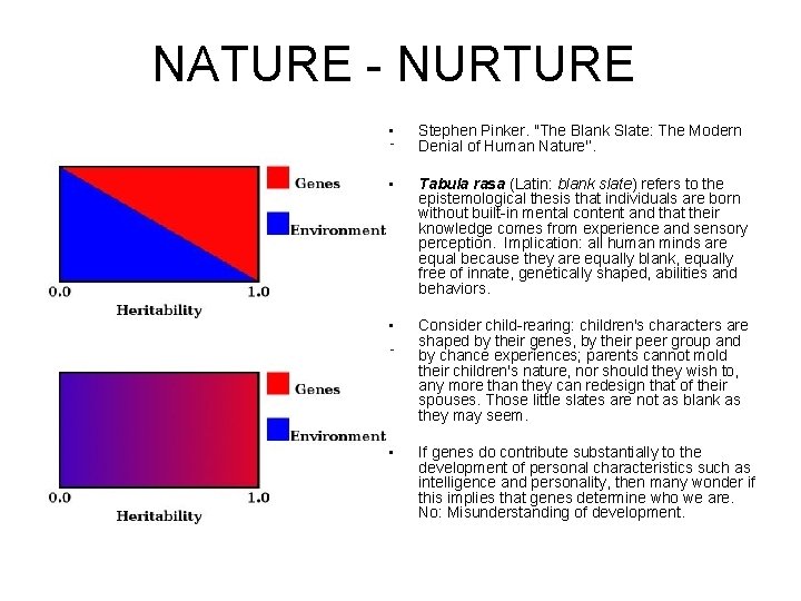 NATURE - NURTURE • Stephen Pinker. ''The Blank Slate: The Modern Denial of Human