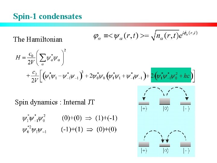 Spin-1 condensates The Hamiltonian Spin dynamics : Internal JT 