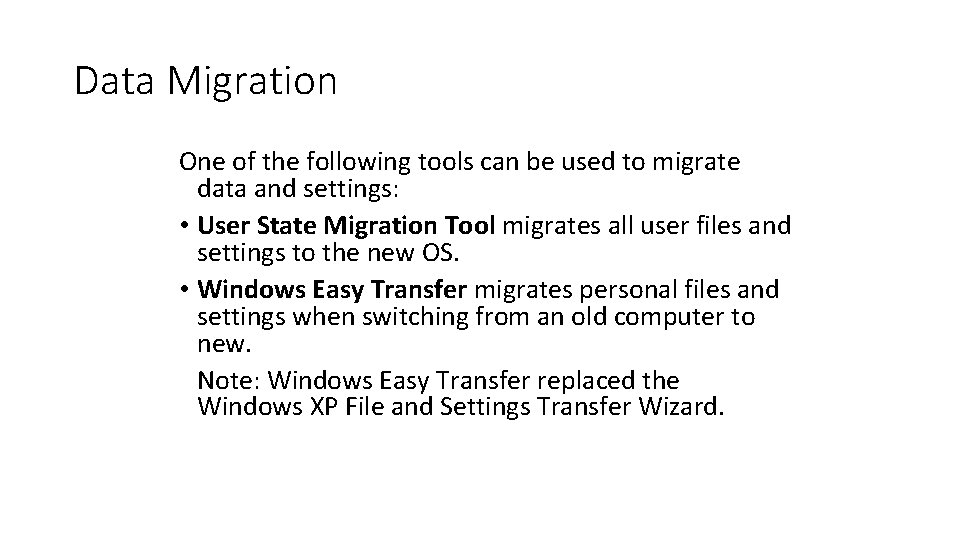 Data Migration One of the following tools can be used to migrate data and