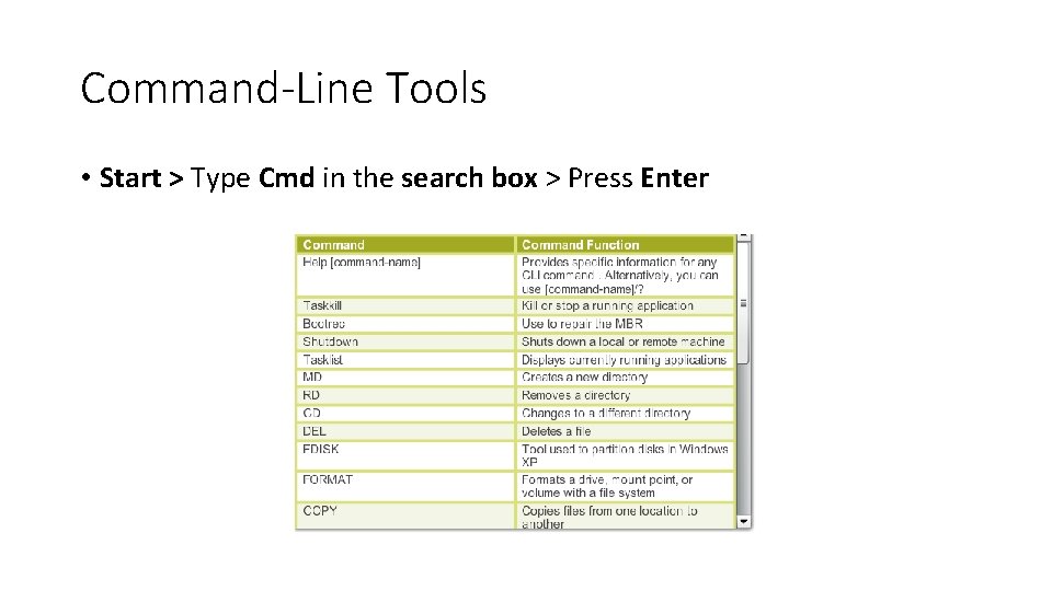 Command-Line Tools • Start > Type Cmd in the search box > Press Enter