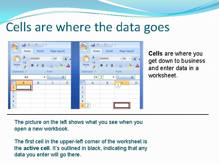 Cells are where the data goes Cells are where you get down to business