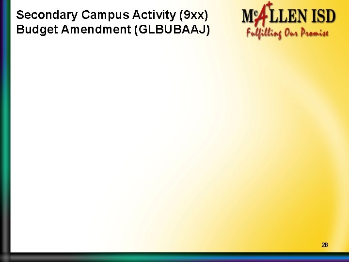 Secondary Campus Activity (9 xx) Budget Amendment (GLBUBAAJ) 28 