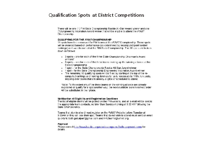 Qualification Spots at District Competitions 