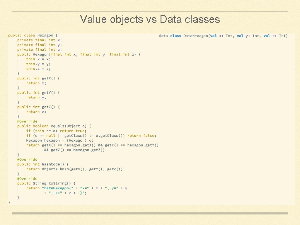 Value objects vs Data classes 