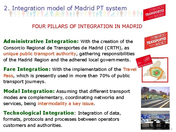 2. Integration model of Madrid PT system FOUR PILLARS OF INTEGRATION IN MADRID Administrative