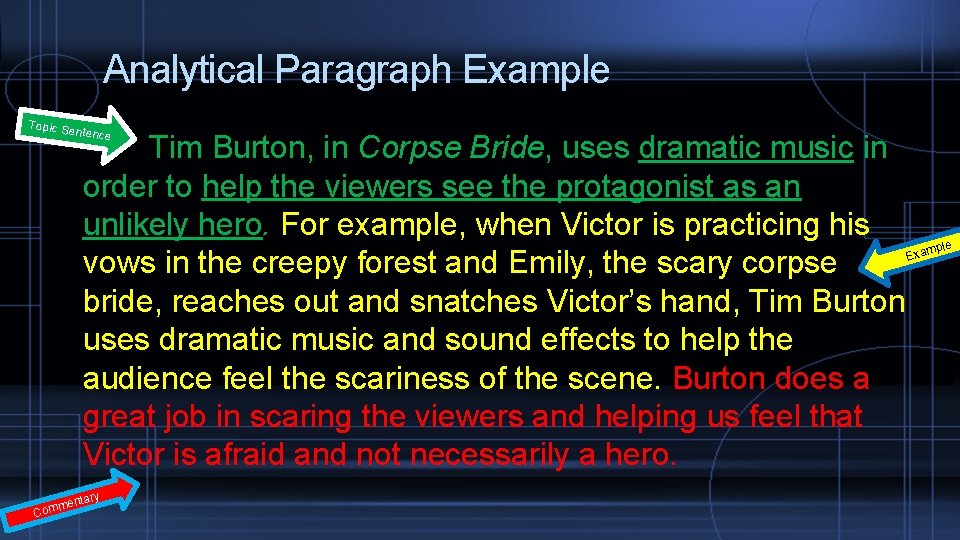 Analytical Paragraph Example Topic Se ntence Tim Burton, in Corpse Bride, uses dramatic music